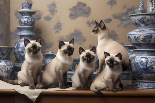 The curious kittens are sniffing around, climbing onto furniture, and investigating their new surroundings in a Siamese kitten convoy.