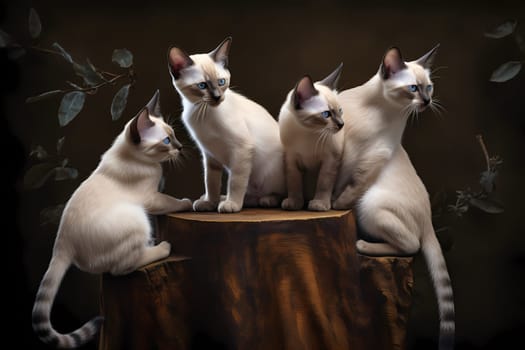 The kittens are scampering and clambering over each other to reach the top of the tall scratching post