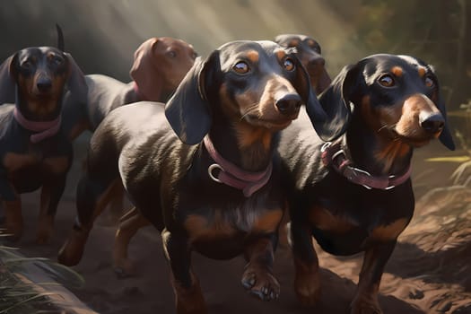 The determined dachshunds are short-legged but fast, sprinting as a group towards the finish line of the world's cutest race!
