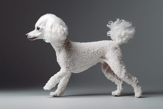 The poodle spins in circles, trying to catch its tail but to no avail.