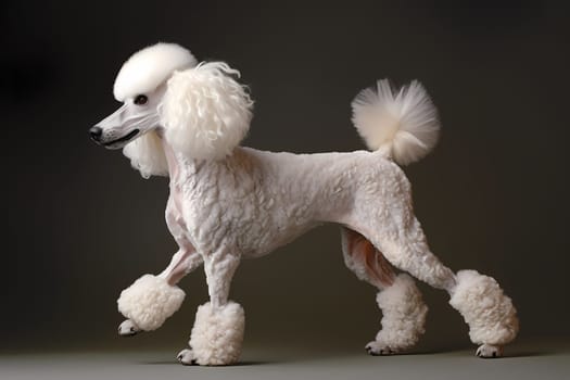 The poodle spins in circles, trying to catch its tail but to no avail.