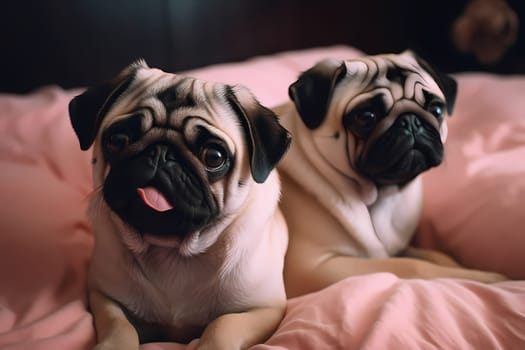 The pugs are cuddled up, melting hearts with their cuteness.