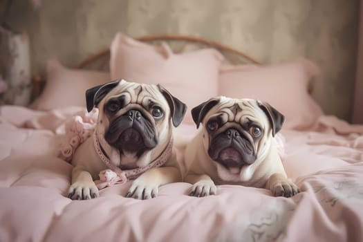 The pugs are cuddled up, melting hearts with their cuteness.