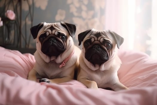 The pugs are cuddled up, melting hearts with their cuteness.