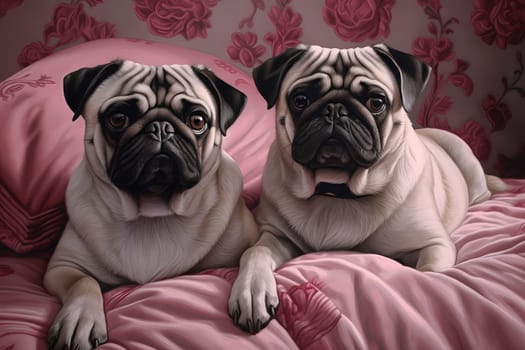 The pugs are cuddled up, melting hearts with their cuteness.