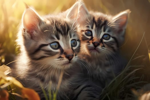 The sweet and gentle kittens are enjoying each other's company, basking in the warm sunlight and cuddling together in a peaceful moment of relaxation.