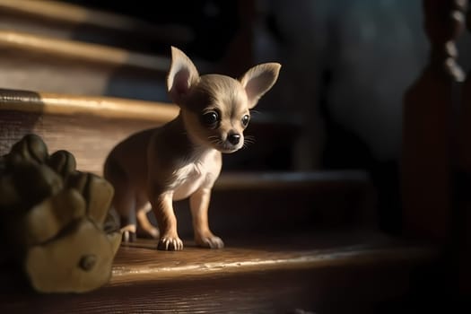 This little chihuahua is determined to climb the stairs, but is struggling with the big steps!
