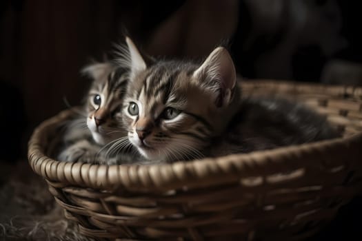 The adorable tabbies are cuddled up for a nap in their cozy basket, their soft purring filling the room.