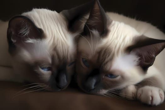 The affectionate kittens are snuggled up together in a warm and cozy embrace.