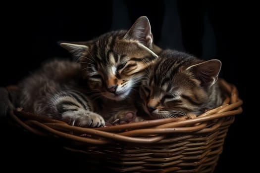 The adorable tabbies are cuddled up for a nap in their cozy basket, their soft purring filling the room.