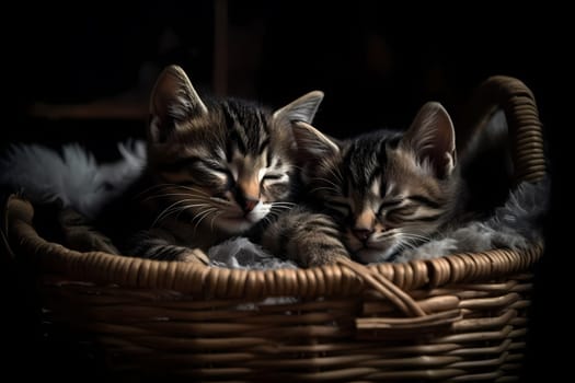 The adorable tabbies are cuddled up for a nap in their cozy basket, their soft purring filling the room.