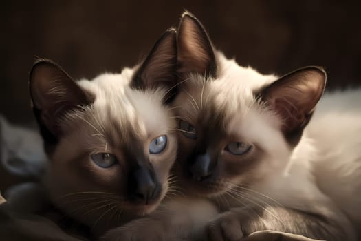 The affectionate kittens are snuggled up together in a warm and cozy embrace.