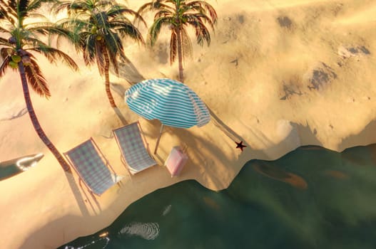 3d refreshing summer sale template. Composition of cute beach object and sand beach. Concept of island vacation.