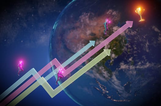 3d illustration . Concept of team work , success . Business go on growing arrow