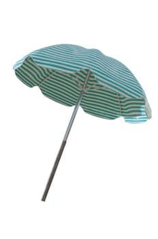 3D Illustration , green striped beach umbrellas on white background.