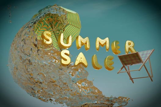 3d summer sale template. Composition of cute water splash. 3d summer sale template. Composition of cute beach object