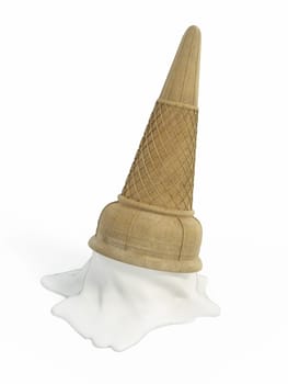 Dropped ice cream cone isolated on white background. 3D illustration.