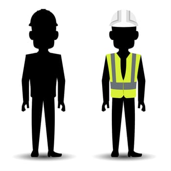 Silhouette of a construction worker on a white background, vector illustration