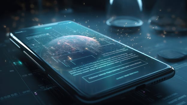 A stunning image of a smartphone displaying a 3D business graph and analytics data, representing the importance of mobile analytics in analyzing trends and software development coding processes. The photo showcases the power of cross-platform code programming and testing in unlocking valuable insights for businesses.