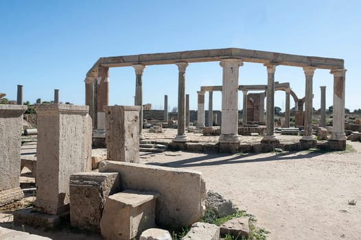 Archaeological site of Leptis Magna, Libya - 10/30/2006:  The Marketplace in the ancient Roman city of Leptis Magna.