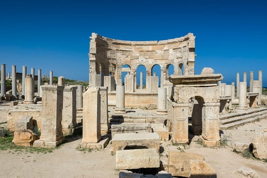 Archaeological site of Leptis Magna, Libya - 10/30/2006:  The Marketplace in the ancient Roman city of Leptis Magna.
