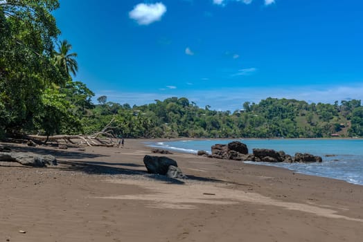 Sandy beach of the small town of Drake Bay, Puntarenas, Costa Rica