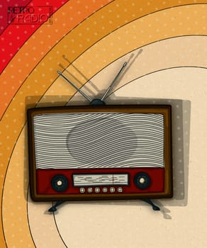 Retro radio background template design with vintage radio  and room for text