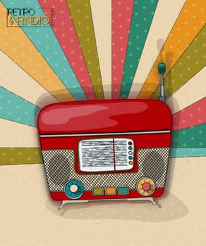 Retro radio background template design with vintage radio  and room for text