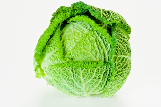 Fresh young green cabbage isolated on white background