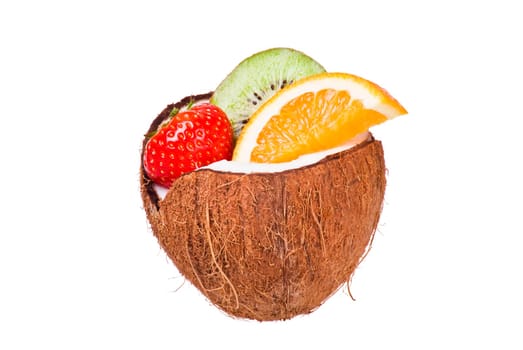 Fresh exotic fruits over white background