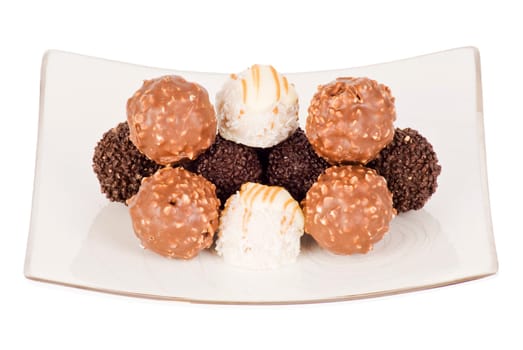 Various balls chocolate on the plate