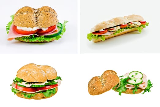 Fresh sandwiches with ham and vegetables
