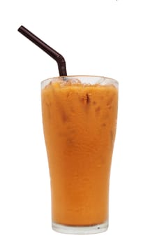 Ice milk tea, famous drink isolated on white background, Clipping path
