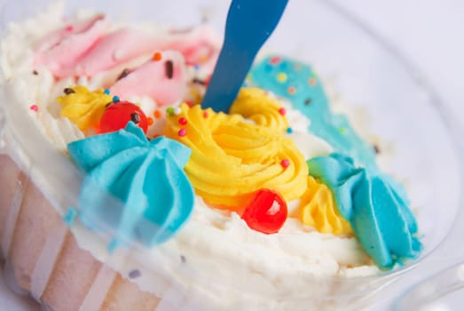Cream cake with all fruit in a plate