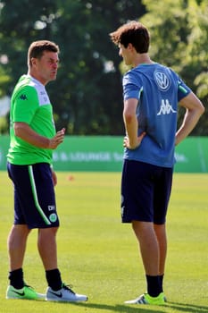 One-on-one interview between head coach Dieter Hecking and Timm Klose - VfL Wolfsburg Training Camp 2015 in Donaueschingen