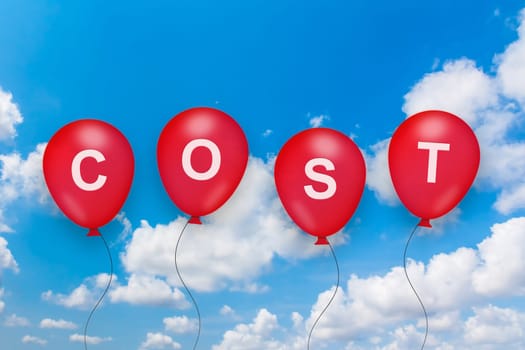 cost text on balloon with blue sky background