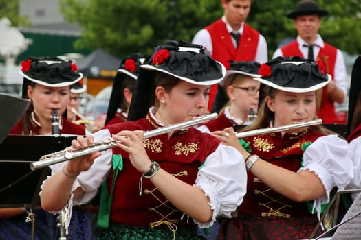 Guest performance of the traditional band Göschweiler at the Black Forest Family Day of SC Freiburg - Team presentation SC Freiburg - Test match FC Malaga
