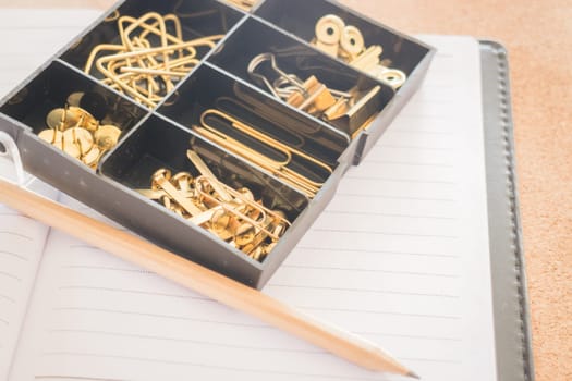 Simple office desk with necessary tool, stock photo