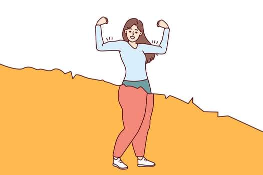Slender woman before and after fitness shows muscles to show off weight loss after diet