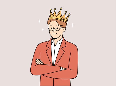 Smiling man in crown feel confident