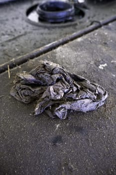 Detail of dirty and used oil, pollution and destruction of the environment
