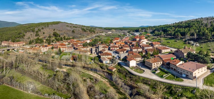 Panoramic aerial view of Molinos de Duero, a beautiful town in Spain belonging to the province of Soria