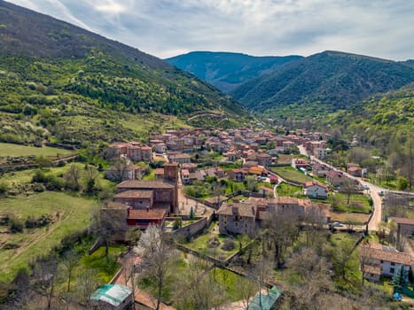 Panoramic aerial view of Viniegra de Abajo beautiful town in Spain belonging to the province of La Rioja