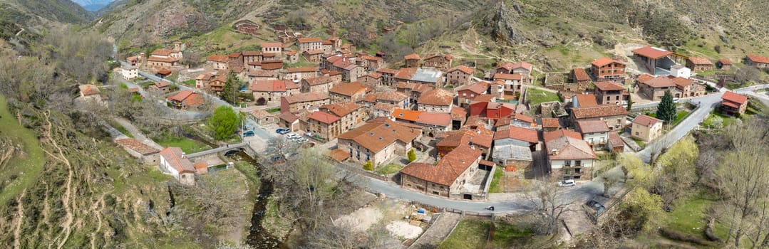 Panoramic aerial view of Viniegra de Arriba beautiful town in Spain belonging to the province of La Rioja