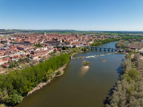 Panoramic view at the village of Tordesillas and Douro River in province of Valladolid, Spain