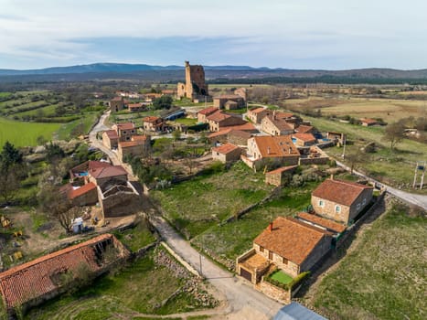Panoramic aerial view of Hinojosa de la Sierra beautiful town in Spain belonging to the province of Soria