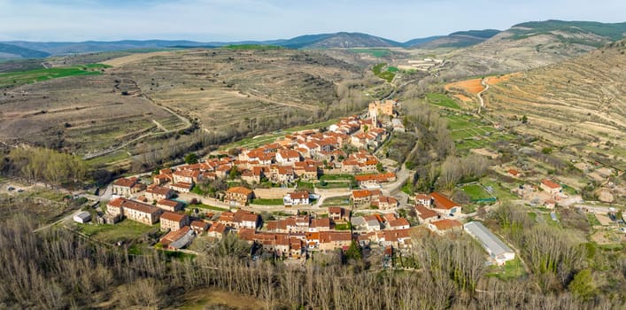 Panoramic aerial view Yanguas city Soria province Spain