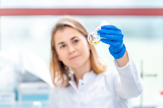 test of a chemical sample in the scientific laboratory of the research institute.