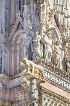 Facade of Siena Cathedral closeup. Siena, Italy. Vertically.