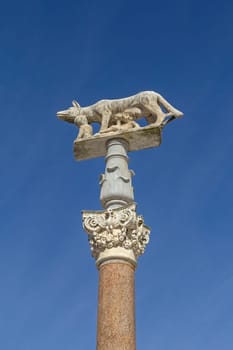 Siena Sienna Statue Statue of Wolf feeding Romulus and Remus. The symbol of Siena, Tuscany, Italy